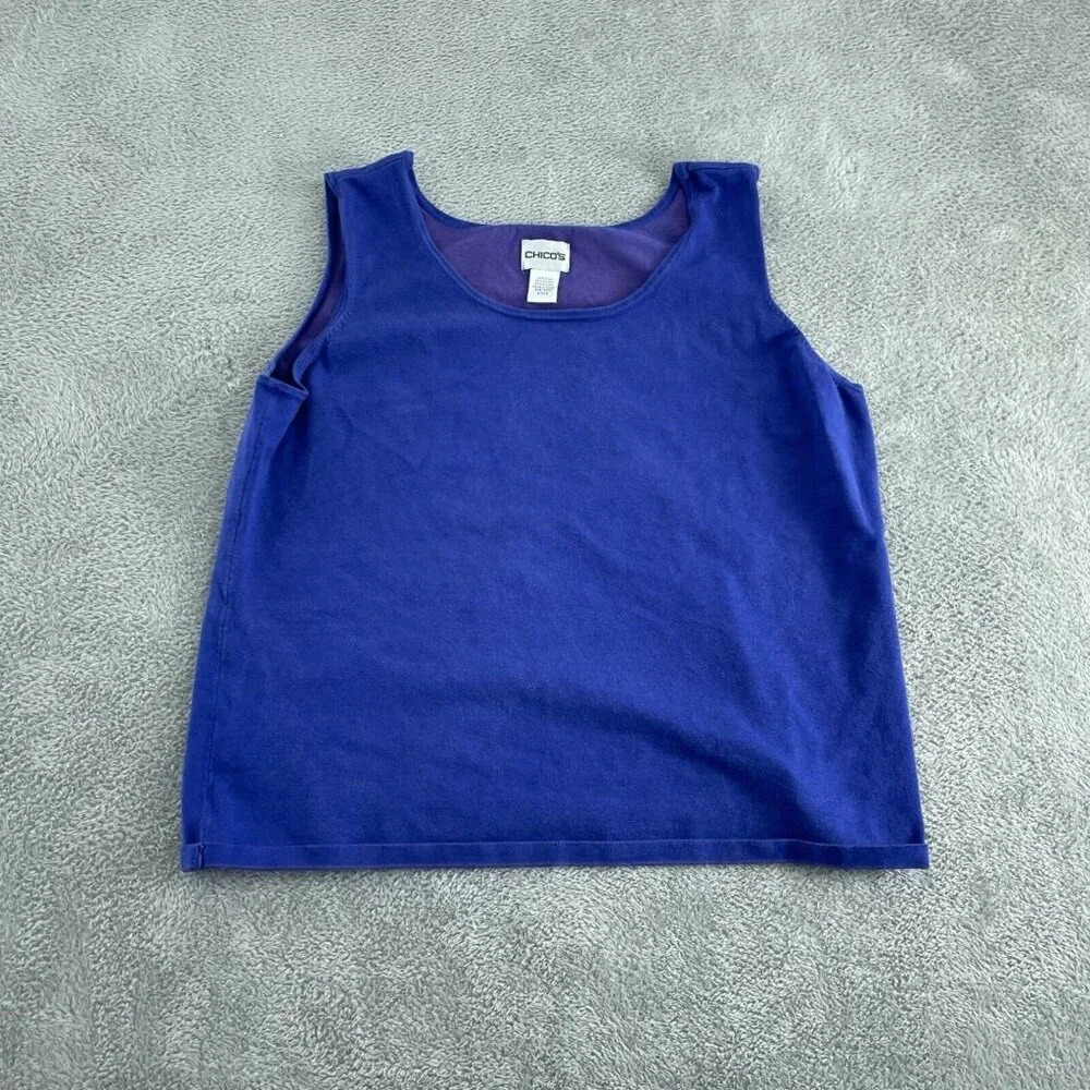 Chicos Womens Blue Silk Blend Tank Top Size 3 0594 - Picture 1 of 8